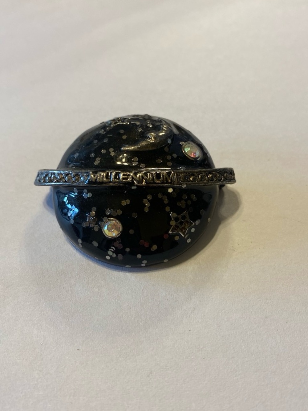 Millennium planet Pin Brooch - Black with Sparkle